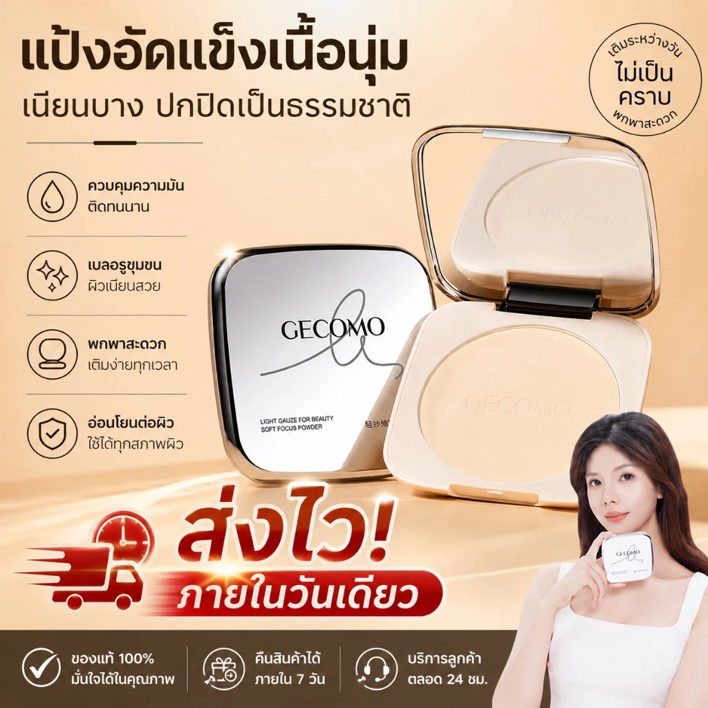 แป้งอัดแข็งควบคุมความมันสำหรับผิวมัน กันน้ำไม่หลุดรองพื้นปกปิดรอยสิว พร้อมส่งวันเดียว แถมฟองน้ำแต่งหน้าฟรี