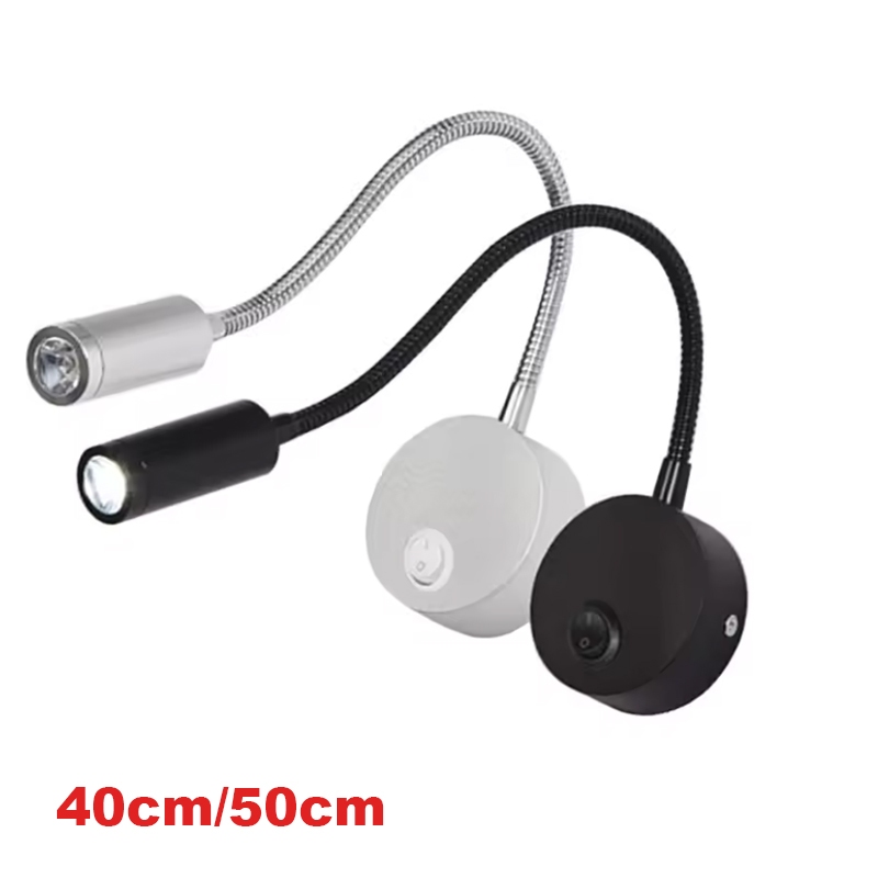 โคมไฟติดผนัง 3W Home Hotel Loft อ่านหนังสือข้างเตียงสีดํา Silver Light Flexiable ON/OFF Switch 220 V