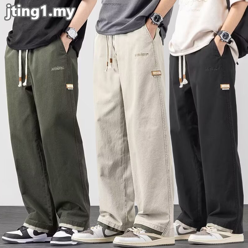 ผ้าฝ้าย Slack Lelaki สีดํา Seluar Lelaki Casual Seluar Baggy Lelaki ตรงกางเกงตัดผู้ชาย Seluar Slack 