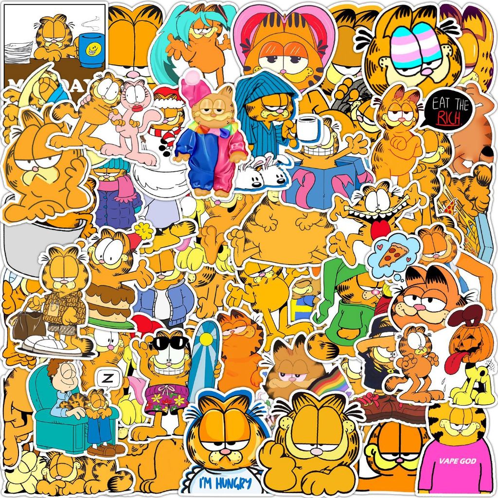 50 ชิ้น Garfield The Cat สติ๊กเกอร์กันน้ําสําหรับกระเป๋าเดินทาง/แล็ปท็อป/โทรศัพท์