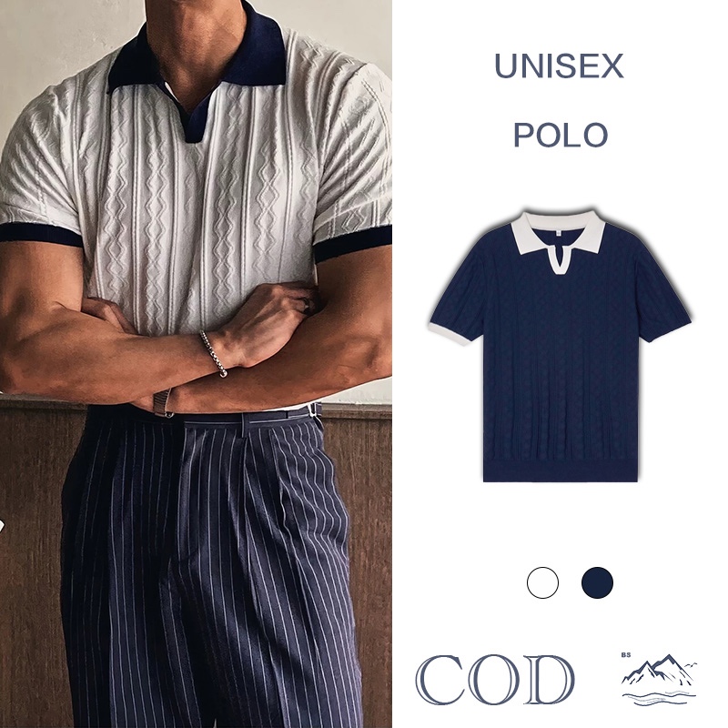 BS |polo เสื้อยืด Muscle Fit รุ่น คอปก Polo Neck T-Shirt การออกแบบลาย