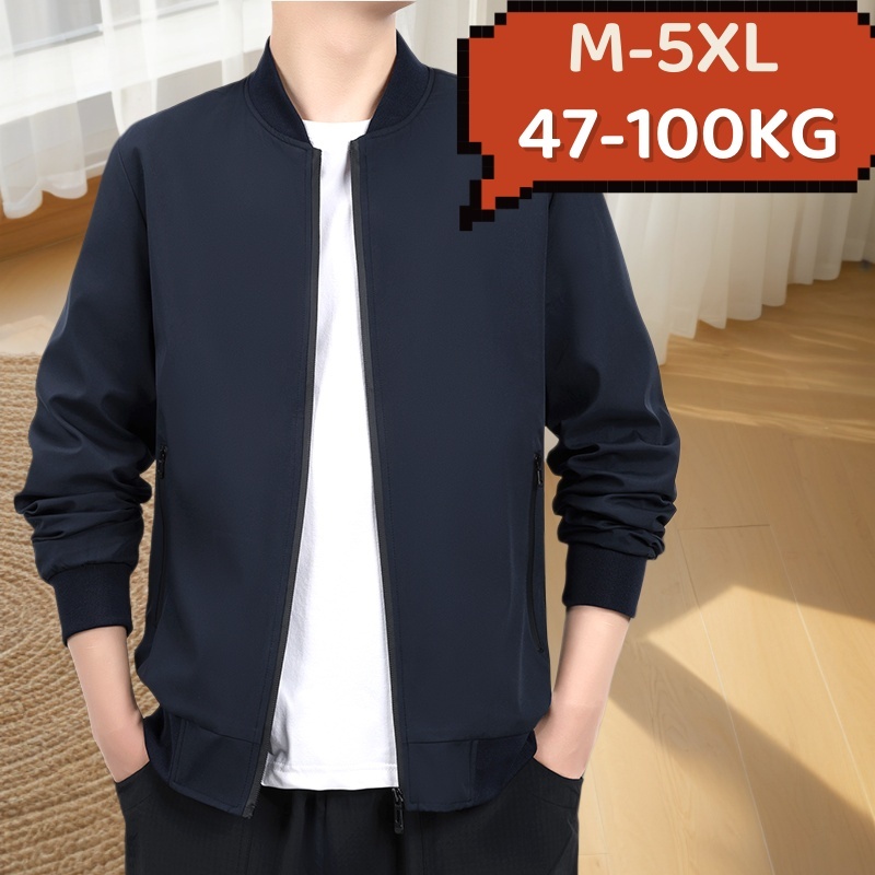 ((เหมาะสําหรับน้ําหนัก 47-100KG) M-5XL ฤดูใบไม้ผลิฤดูใบไม้ร่วงผู้ชาย Hoodless Stand-Up Collar Jacket