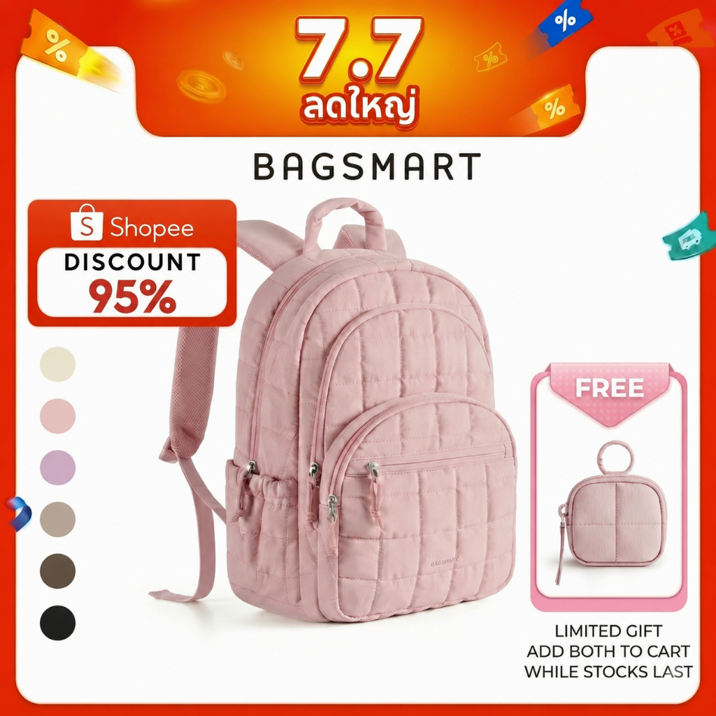 BAGSMART 15.6นิ้ว กระเป๋าเป้ สะพายหลังผู้หญิงสไตล์วิทยาเขตความจุขนาดใหญ่ กระเป๋าสะพายหลัง กันน้ํา Backpack Laptop