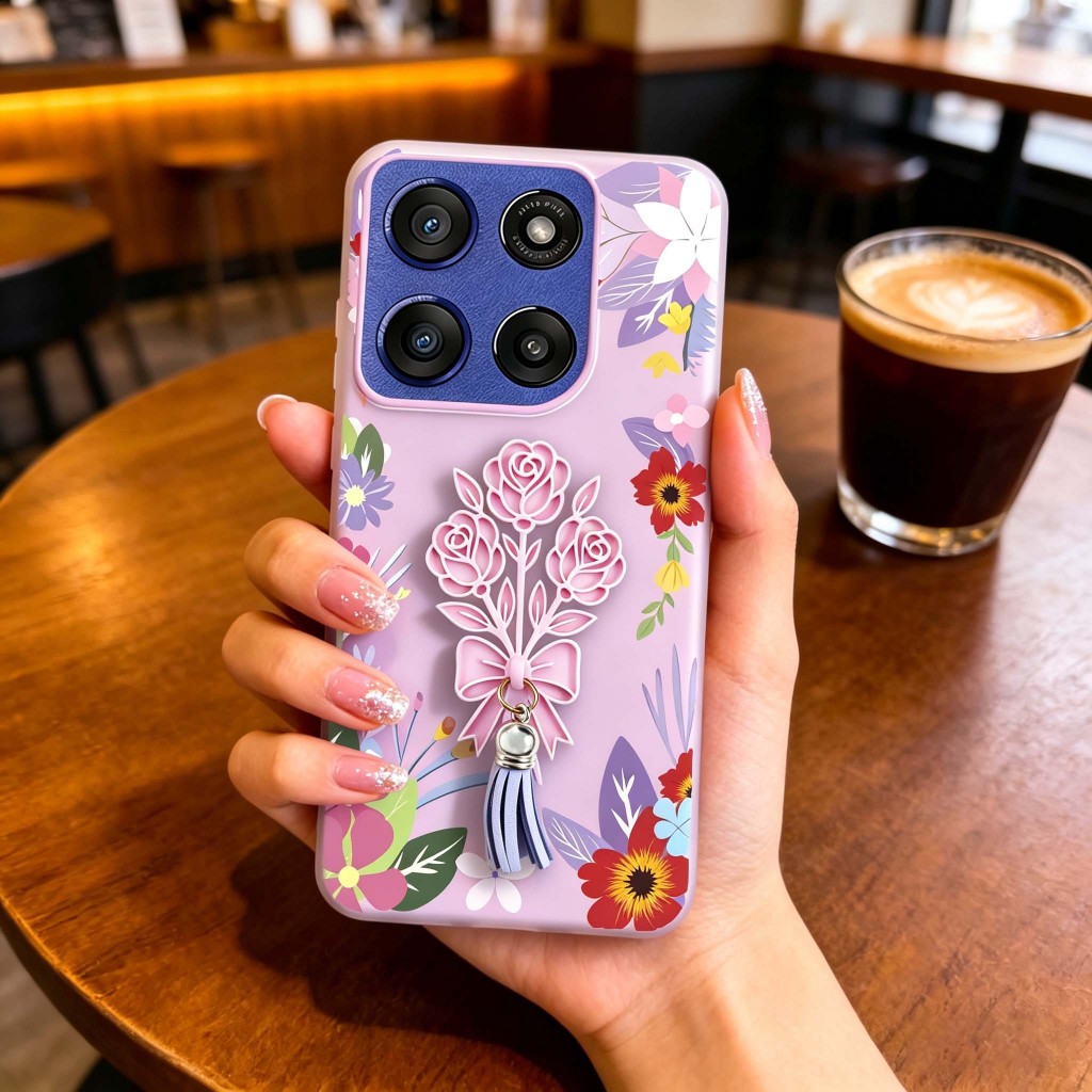 3D นูน Rose พู่เคสโทรศัพท์ Fit สําหรับ Motorola Moto G55 G56 G66J G60 G64 G73 G75 G84 G86 Power 4G 5