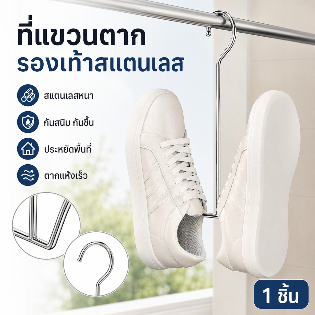 ชั้นวางรองเท้าสแตนเลส ขอแขวนรองเท้าอเนกประสงค์ หนาแน่นเส้นหนา ใช้บนระเบียงกลางแจ้ง สวยทนทาน วัสดุปลอดภัย ใช้งานดี คุ้มราคา มีสต็อกส่งไว