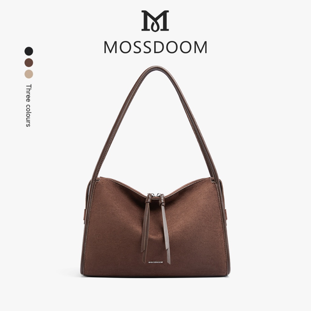 MOSSDOOM Fiora Bag กระเป๋าสะพายไหล่ผู้หญิงขนาดกลาง เป็นหนังกลับ มีฝาปิดซิป ใช้งานง่าย และพื้นที่จัดเก็บมากมาย