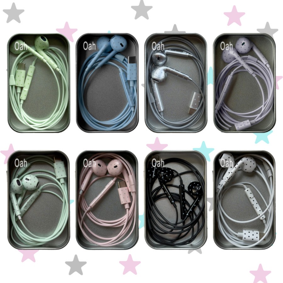 [ขายพร้อมสต็อก] Star หูฟังแบบมีสาย Star หูฟังแบบมีสาย Mint Green หลากหลายสีน่ารัก y2k/Type-C/Lightning ซ็อกเก็ต