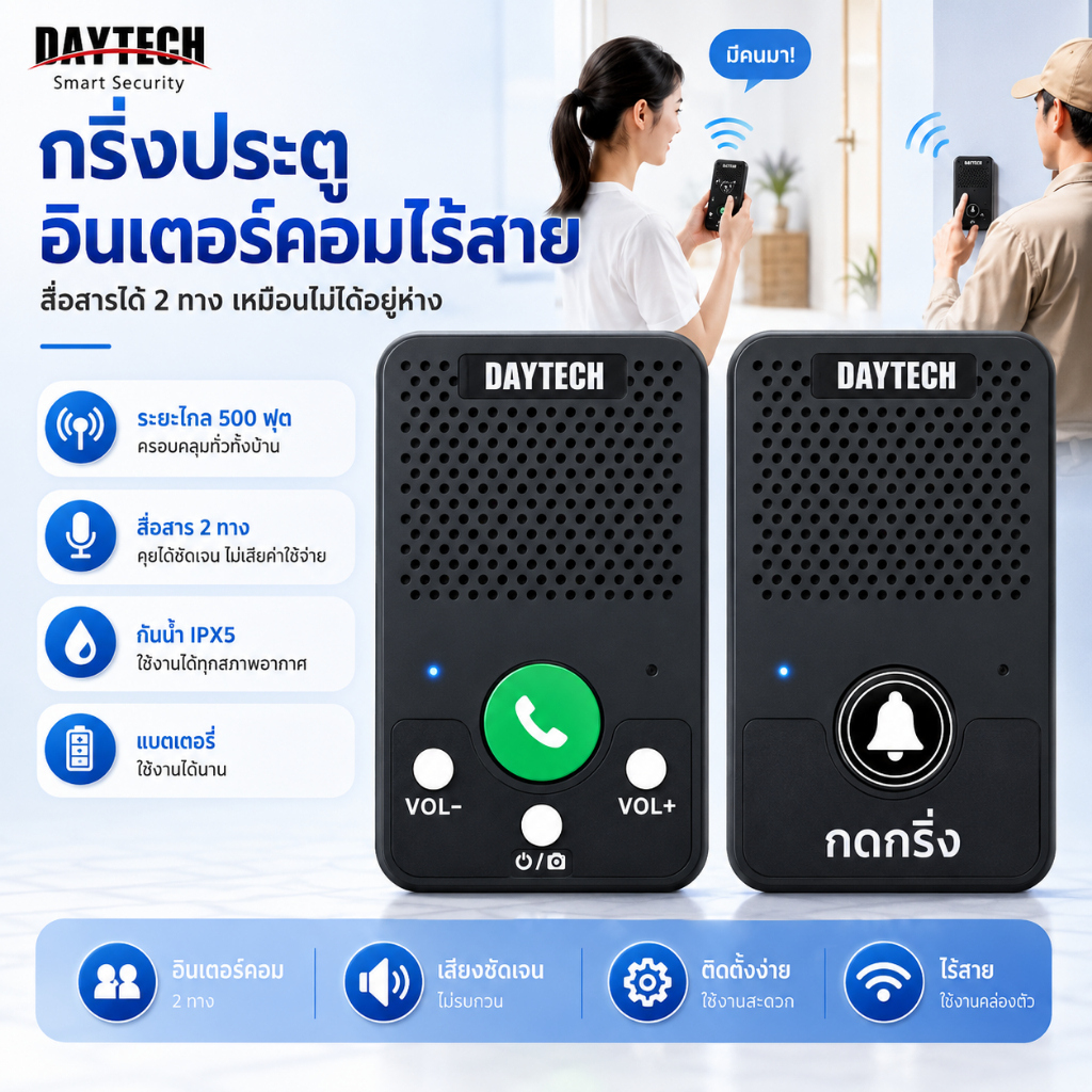 Daytech ChunHee Calltou ระบบอินเตอร์คอมไร้สายสําหรับ Home Full Duplex วิทยุ 2-Way, แฮนด์ฟรีห้องสื่อสารระบบอินเตอร์คอมไร้สายสําหรับ House, ธุรกิจ, สํานักงาน HI06