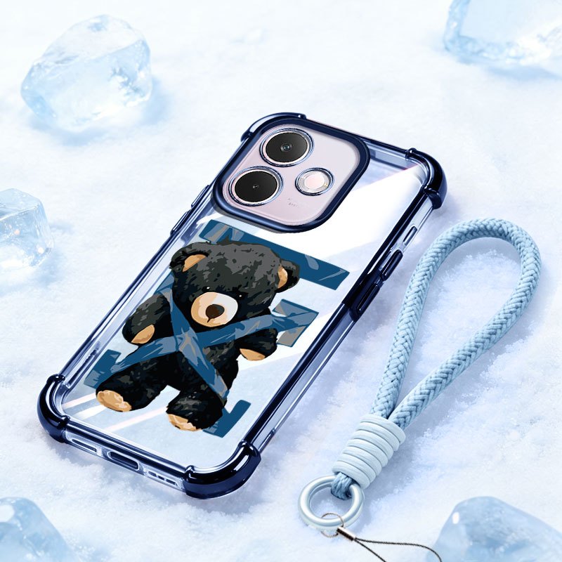YBD Clear สําหรับ OPPO A5i A5 Pro A5X A3X A60 A3 NFC A40 A40M Cool ริบบิ้นหมีสีดําพิมพ์กันกระแทกฝาคร