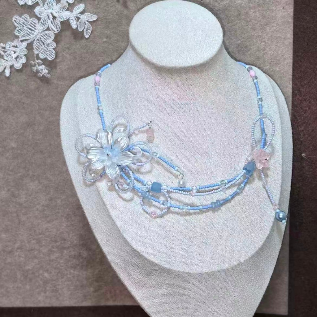 {Wuyu Iris} สร้อยคอต้นฉบับ Niche Handmade Design Iris Beaded Sweet Gentle Blue Series