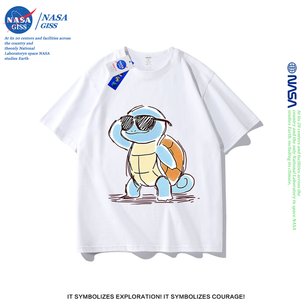 NASA เสื้อยืดชายหญิงแขนสั้น สไตล์ลำลอง summer Squirtle พิมพ์ลาย t-shirt แบบหลวม คอกลม ยับยากไม่ต้องรีด
