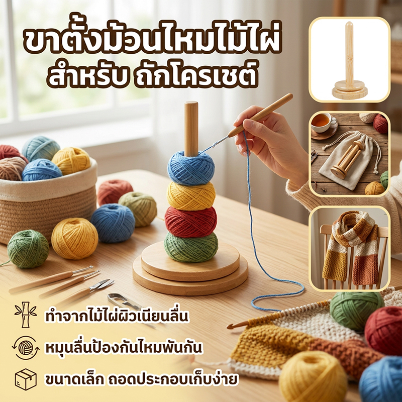 3/2/1pcs ไม้ผู้ถือเส้นด้ายหมุนได้ไม้ไผ่เส้นด้าย Skein Spinner Revolving Yarn Ball Stand Smooth Yarn Ball Holder Dispenser