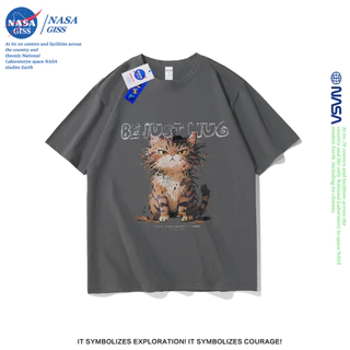 NASA เสื้อยืดชายหญิงแขนสั้น สไตล์ลำลอง summer แมวส้มขนฟูฟ่อง พิมพ์ลาย t-shirt แบบหลวม คอกลม ยับยากไม่ต้องรีด