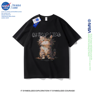 NASA เสื้อยืดชายหญิงแขนสั้น สไตล์ลำลอง summer แมวส้มขนฟูฟ่อง พิมพ์ลาย t-shirt แบบหลวม คอกลม ยับยากไม่ต้องรีด