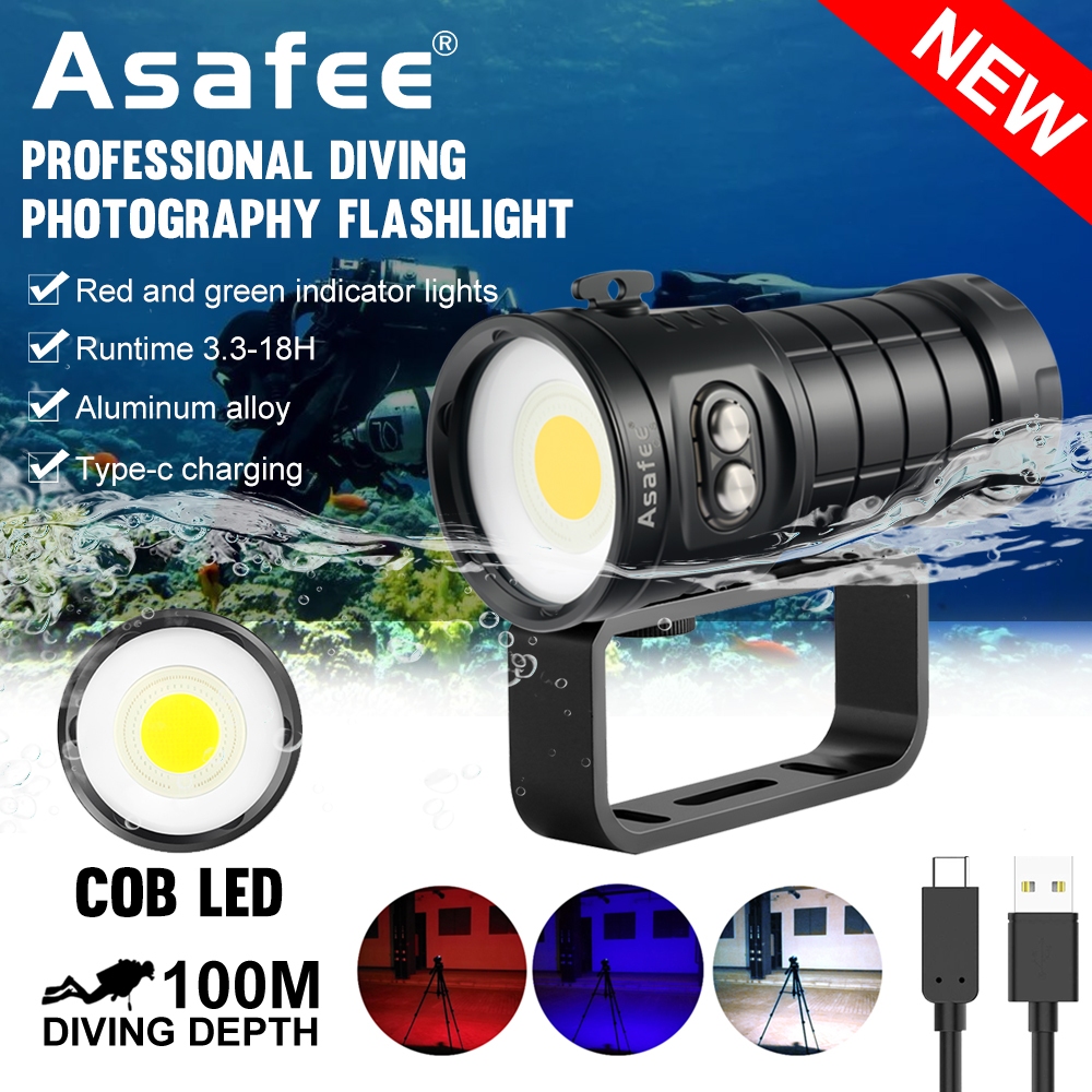ASAFEE C18 ไฟฉายดําน้ํา 4500LM Ultra Bright Type-C 100M ไฟฉายดําน้ํามืออาชีพอเนกประสงค์