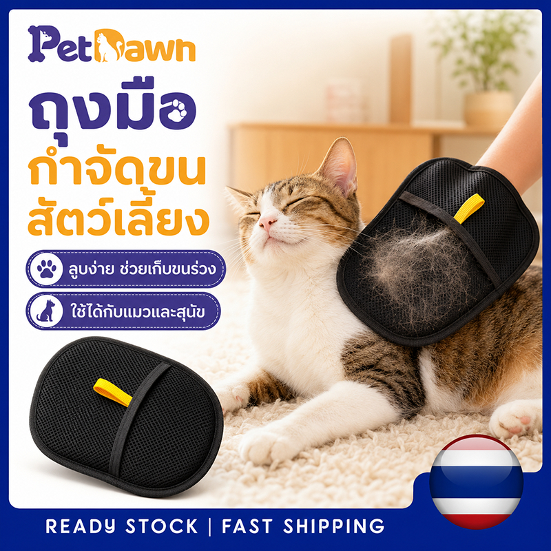 ถุงมือกำจัดขนสัตว์เลี้ยง ระบบไฟฟ้าสถิต ใช้ซ้ำได้ สำหรับแมว สุนัข โซฟา พรม