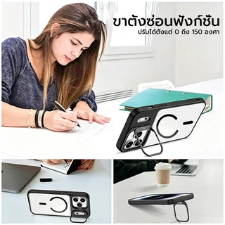 OSGEER เคสแม่เหล็กใสสําหรับ iPhone 17 16 15 14 13 12 11Hidden หมุนได้ขาตั้งเลนส์กล้อง,ฝาครอบกันกระแทกหล่นหนัก,ป้องกันลายนิ้วมือฝาหลังใส