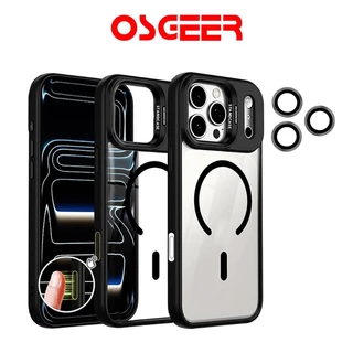 OSGEER เคสแม่เหล็กใสสําหรับ iPhone 17 16 15 14 13 12 11Hidden หมุนได้ขาตั้งเลนส์กล้อง,ฝาครอบกันกระแทกหล่นหนัก,ป้องกันลายนิ้วมือฝาหลังใส