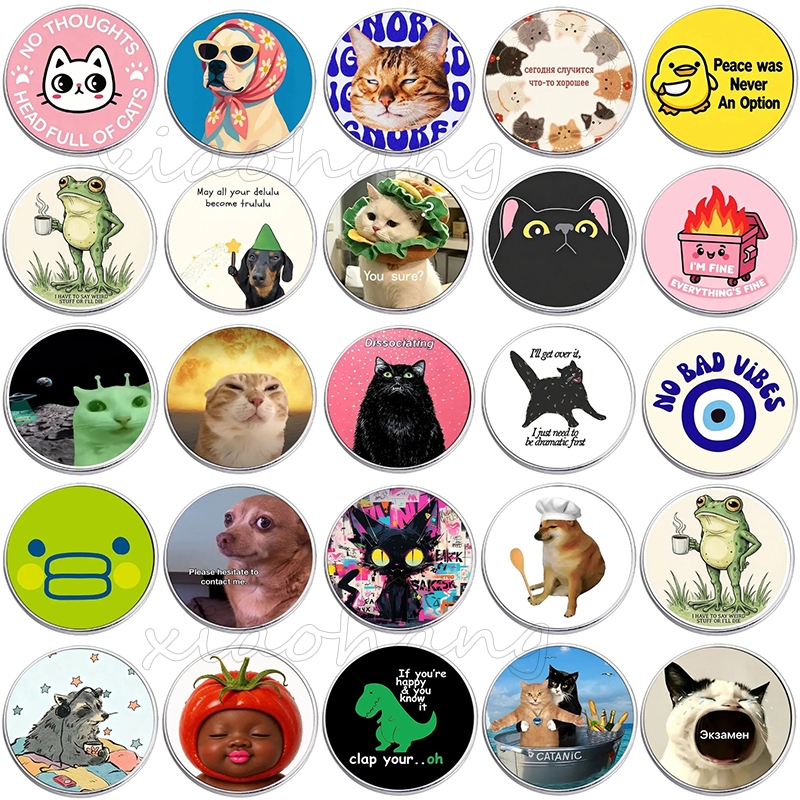 สนุกสัตว์ Meme เคลือบ Pins Vintage Art ภาพวาดสีน้ํามันพิมพ์เข็มกลัดโลหะรอบป้ายเสื้อผ้าอุปกรณ์เสริมของขวัญสําหรับเพื่อน