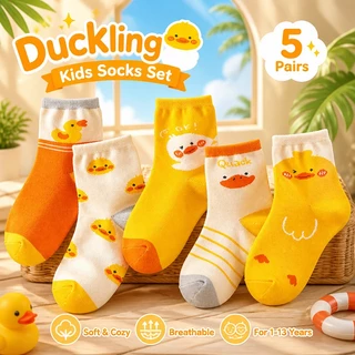 【ส่งด่วน】🧦 ถุงเท้าเด็กผู้ชาย 5 คู่ ผ้าฝ้ายนุ่ม ลายสัตว์น่ารัก ระบายอากาศ ใส่ประจำวัน
