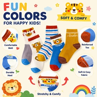 【ส่งด่วน】🧦 ถุงเท้าเด็กผู้ชาย 5 คู่ ผ้าฝ้ายนุ่ม ลายสัตว์น่ารัก ระบายอากาศ ใส่ประจำวัน