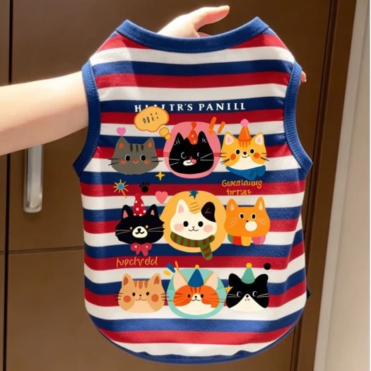 [คลังสินค้าพร้อม ข้อเสนอพิเศษ] เสื้อผ้าสัตว์เลี้ยงลายเสื้อกั๊กสุนัขแมวการ์ตูนย้อนยุค