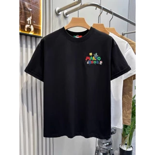 BOOM เสื้อยืดคอกลม ผลิตจากผ้าคอตตอน 100% ลายมาริโอ้ Oversize ระบายอากาศดี เหมาะสำหรับเยาวชน