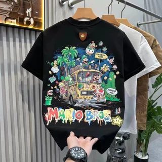 BOOM เสื้อยืดคอกลม ผลิตจากผ้าคอตตอน 100% ลายมาริโอ้ Oversize ระบายอากาศดี เหมาะสำหรับเยาวชน