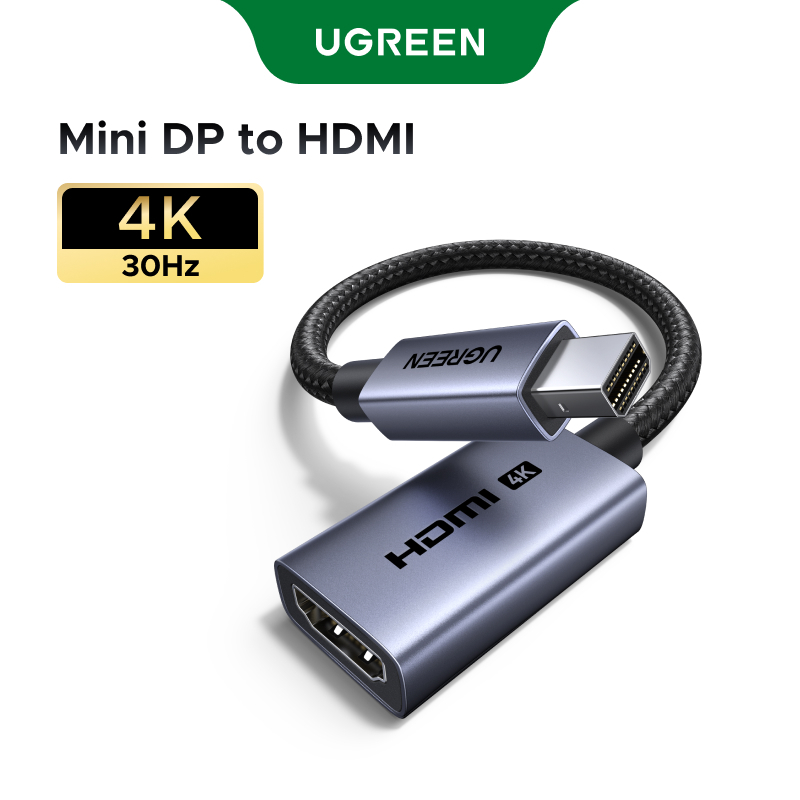 UGREEN อะแดปเตอร์ Mini DP เป็น HDMI 0.2 ม. 4K@30Hz ไนลอนถักสายแปลงสําหรับแล็ปท็อป PC Monitor HDTV โปรเจคเตอร์