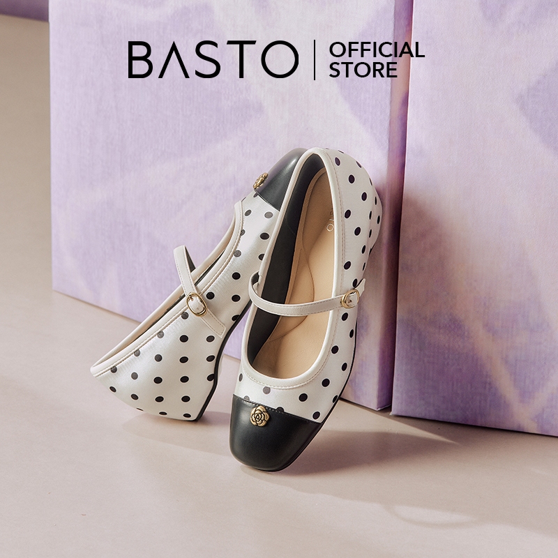 BASTO Women's Polka Dots Mary Jane Wedges รองเท้าแมรี่เจน รองเท้าบัลเล่ต์ U2619