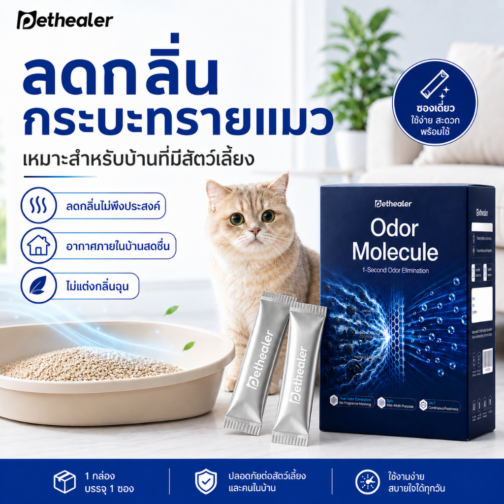 PETHEALER Odor Molecule ตัวช่วยลดกลิ่นสัตว์เลี้ยง กลิ่นกระบะทรายแมว สำหรับบ้านที่มีแมวและสุนัข พร้อมส่งจากไทย