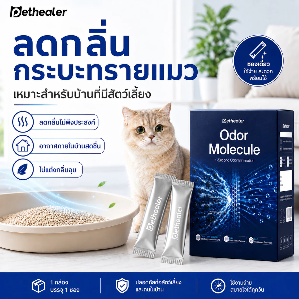 PETHEALER Odor Molecule ตัวช่วยลดกลิ่นสัตว์เลี้ยง กลิ่นกระบะทรายแมว สำหรับบ้านที่มีแมวและสุนัข พร้อมส่งจากไทย
