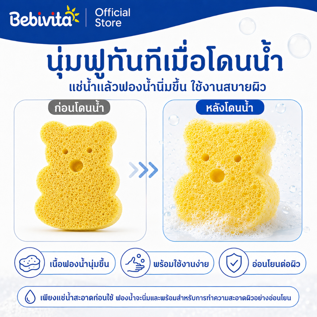 ฟองน้ำอาบน้ำเด็กอ่อน แปรงอาบน้ำ เครื่องขัดผิวอ่อนโยน รูปที่ 7