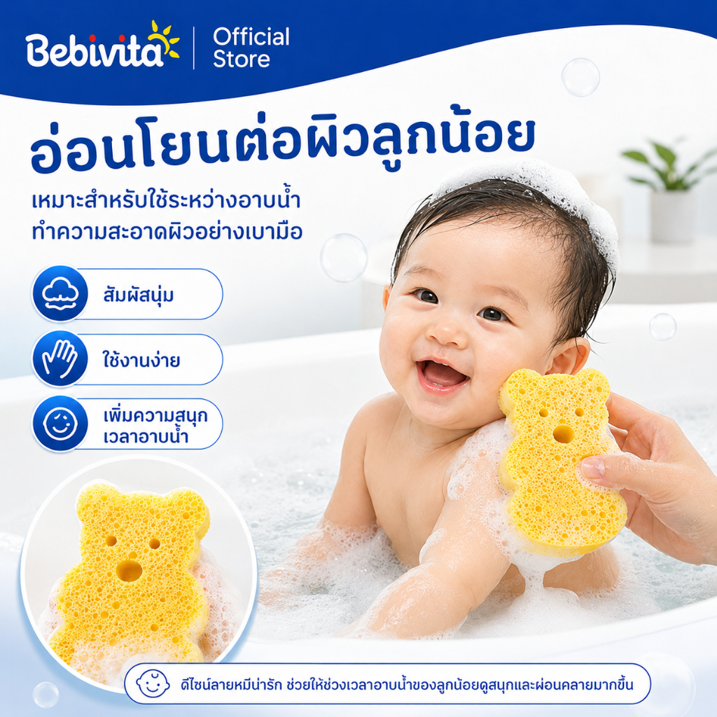 ฟองน้ำอาบน้ำเด็กอ่อน แปรงอาบน้ำ เครื่องขัดผิวอ่อนโยน รูปที่ 3