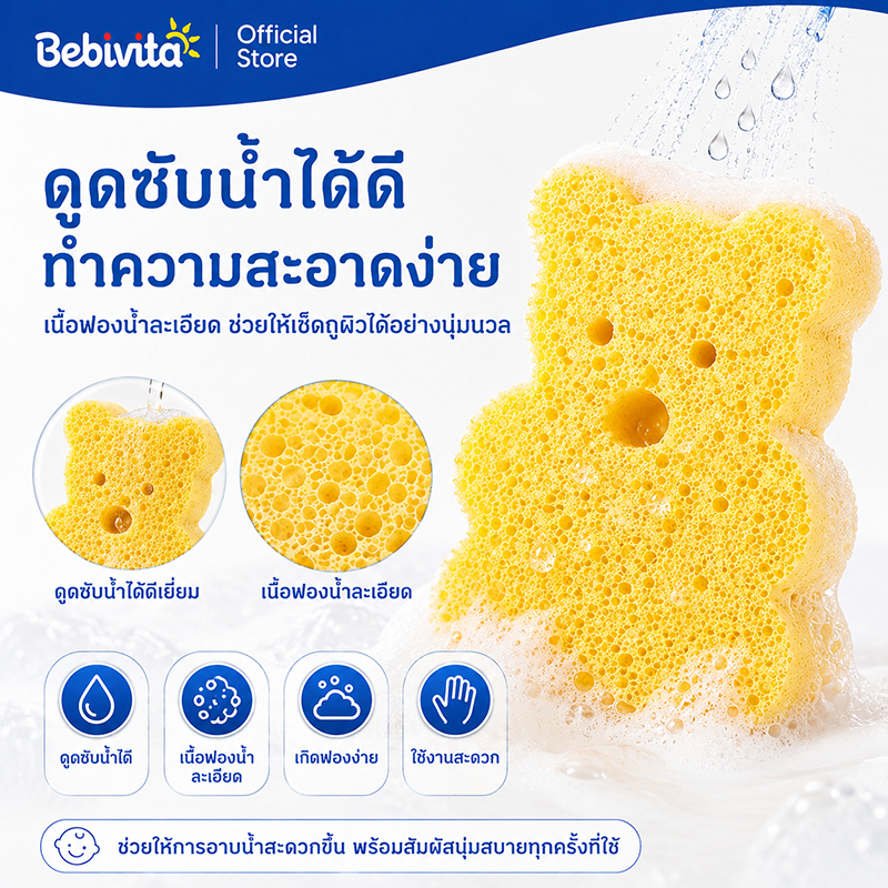 ฟองน้ำอาบน้ำเด็กอ่อน แปรงอาบน้ำ เครื่องขัดผิวอ่อนโยน รูปที่ 8