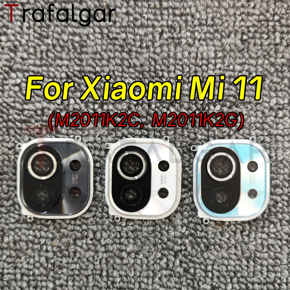 เลนส์กล้องด้านหลังสําหรับ Xiaomi Mi 11 5G ฝาครอบกระจกกล้องด้านหลังพร้อมกรอบ Bezel เปลี่ยน M2011K2C M2011K2G
