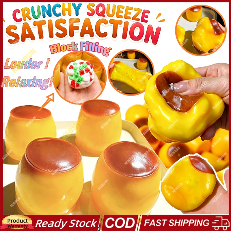 พุดดิ้งคาราเมล Handmade Squishy Ball Crunchy Moldable Fidget ของเล่นรอบบล็อกที่เต็มไปด้วยลูกบีบ ASMR Sensory ADHD ความเครียดบรรเทาสําหรับเด็กและผู้ใหญ่