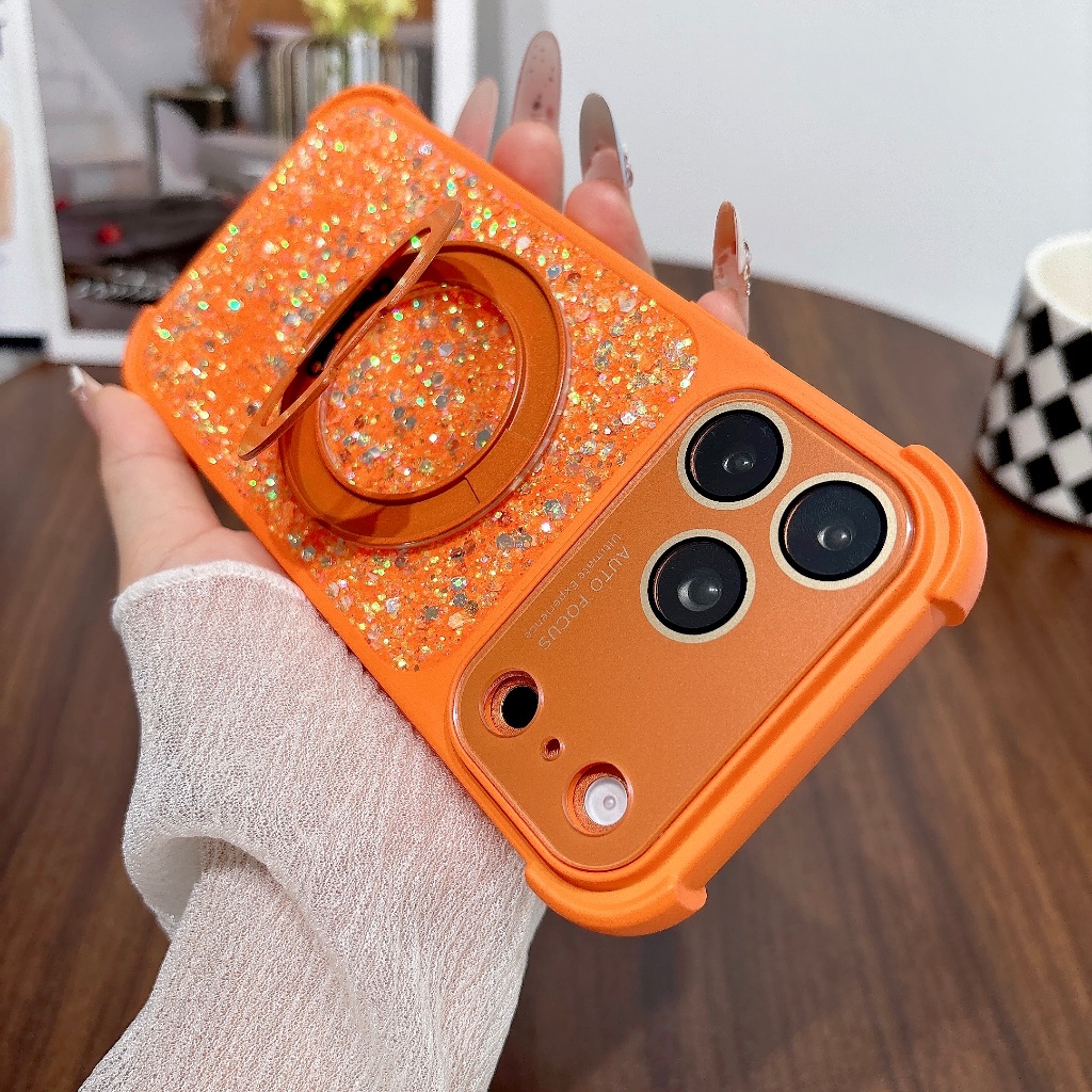 Sunyi เคสโทรศัพท์ป้องกันการตก iPhone 17 16 15 14 Pro Max ผงแวววาวแม่เหล็กพร้อมตัวป้องกันกล้อง 360 วงเล็บหมุนได้