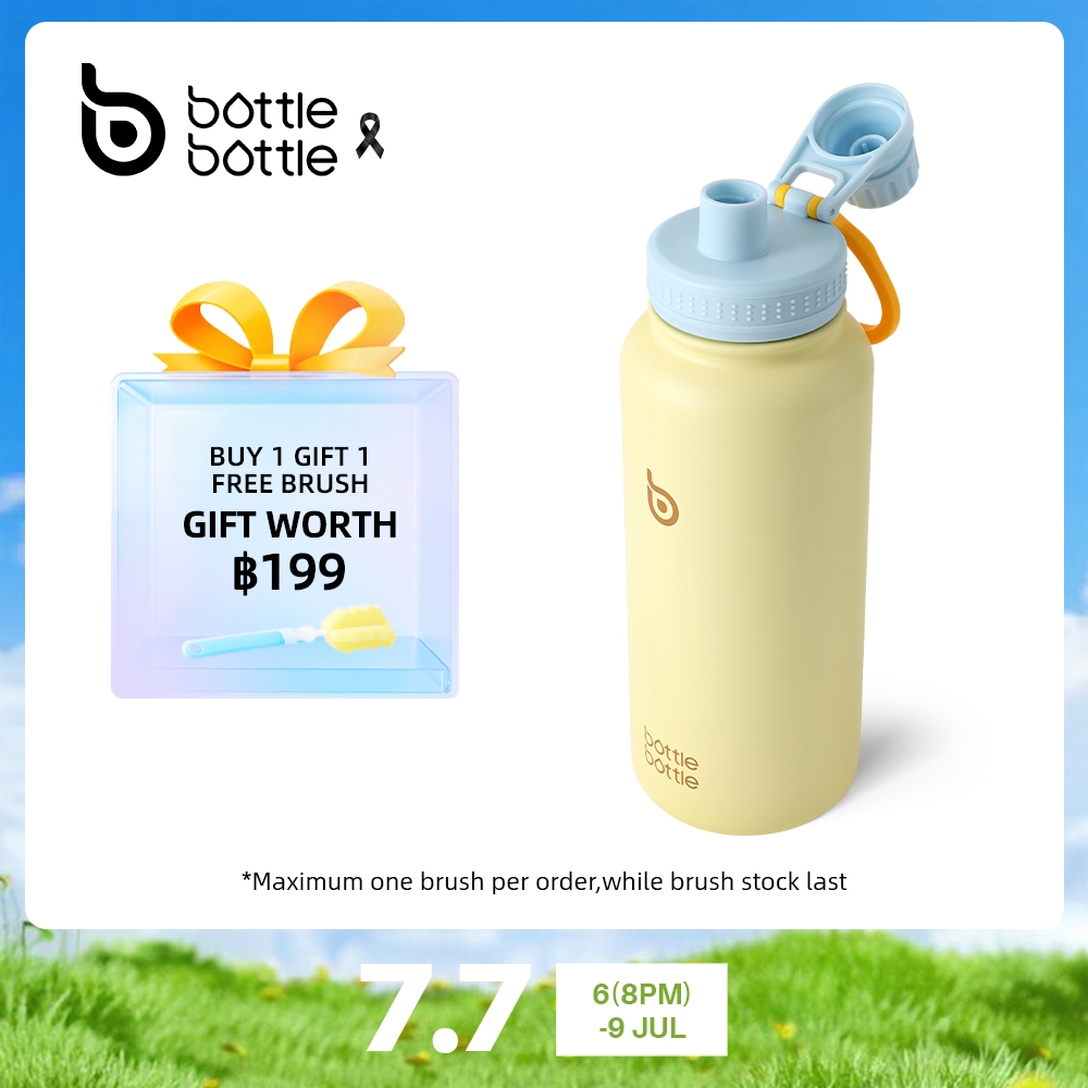 BOTTLE BOTTLE 32oz/950ml ขวดน้ําปากกว้าง 2 ฝาสแตนเลสทนทานรักษาอุณหภูมิ, ป้องกันการรั่วซึม