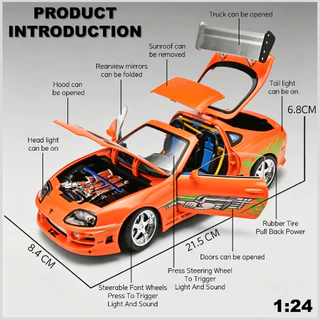 1:24 TOYOTA SUPRA Diecast รุ่นโลหะผสมของเล่นรถเสียงแสงดึงกลับเด็กเด็กเพื่อนของขวัญ