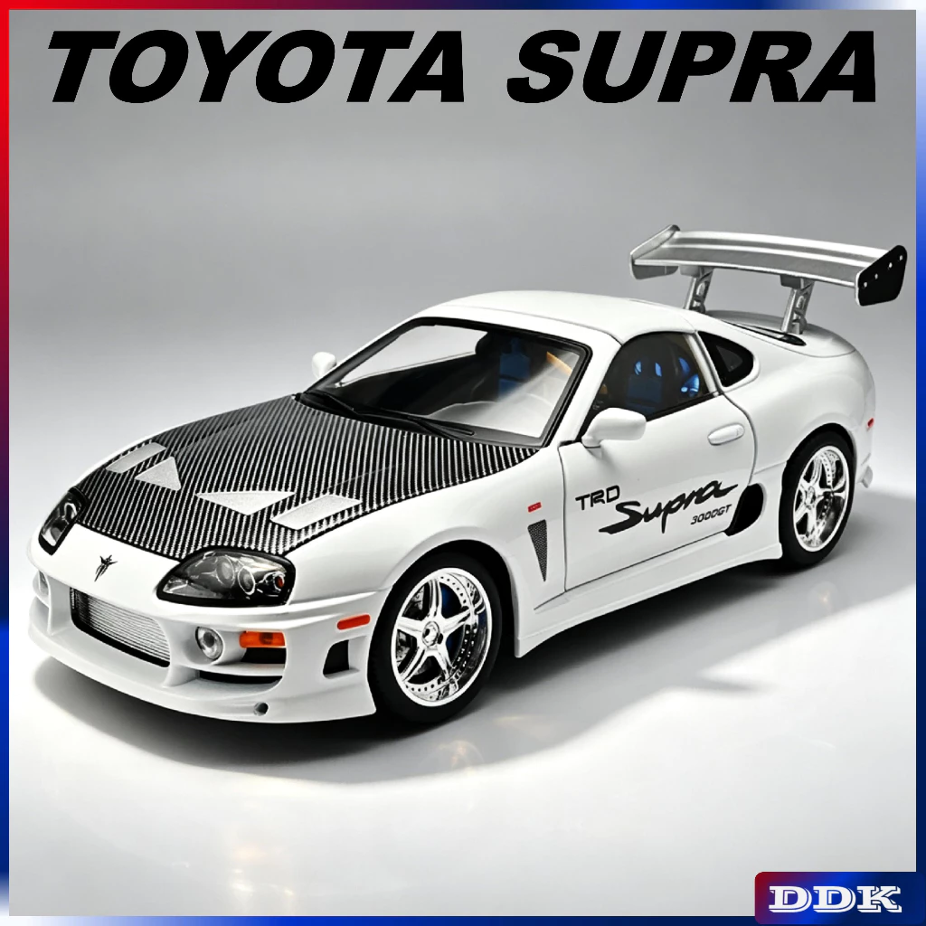 1:24 TOYOTA SUPRA Diecast รุ่นโลหะผสมของเล่นรถเสียงแสงดึงกลับเด็กเด็กเพื่อนของขวัญ