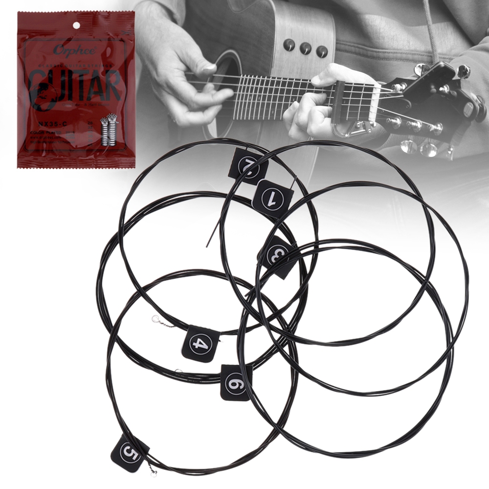 6 ชิ้น/เซ็ต 028-045 สายกีต้าร์คลาสสิกไนลอนสีดํา, Great Tone & Hard Tension Strings