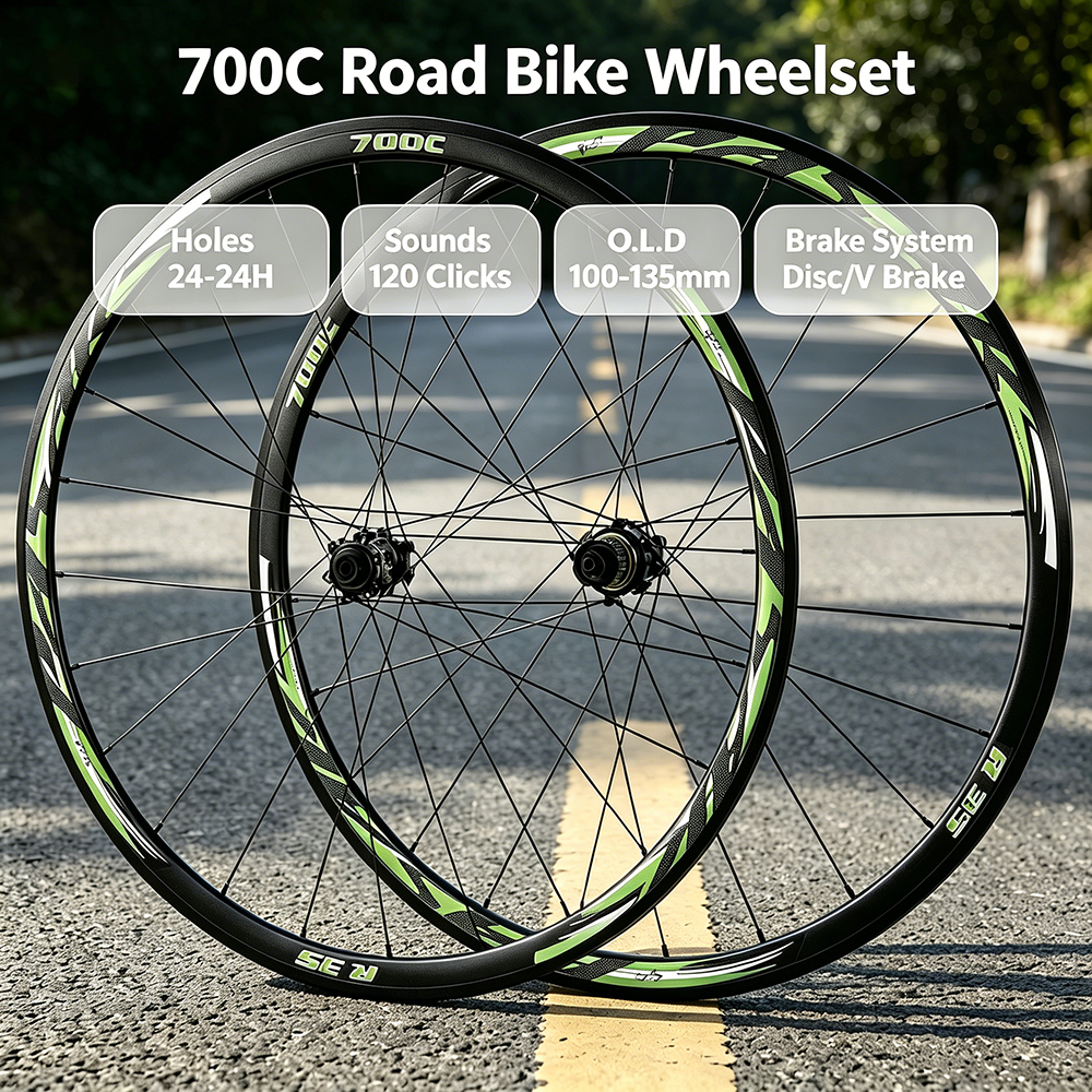 Pasak 700C Road Bike Wheelset 24 หลุมดิสก์เบรก V เบรค 30 มม.ความลึกเสียง 120 คลิก 12 S Hub Driver ยา