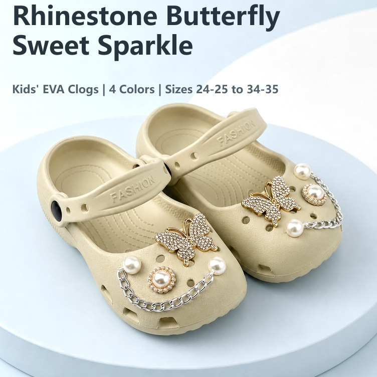 ฤดูร้อนสไตล์ใหม่สาวBaotouแบนSoledหลุมรองเท้ารองเท้าแตะมุกRhinestoneผีเสื้อปรับกลับสายEVA Soft-Soled Anti-Slip,เหมาะสําหรับบ้านทุกวัน,Seaside Beach Vacation, Parkเดินโค้งสวมใส่