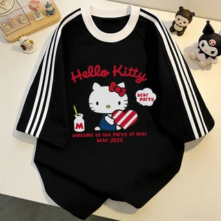 NFV มาใหม่ ลายการ์ตูนคิตตี้ เสื้อยืดแขนสั้นคอกลม แฟชั่นเกาหลี ผ้าฝ้ายแท้ oversize YG585