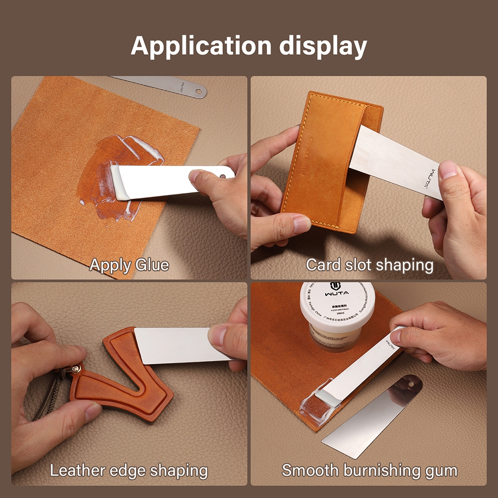 WUTA สแตนเลสสตีลกาว Spreader หนังขอบ Shaping เครื่องมือ Multi-functional Leathercraft DIY เครื่องมือ — صورة 8