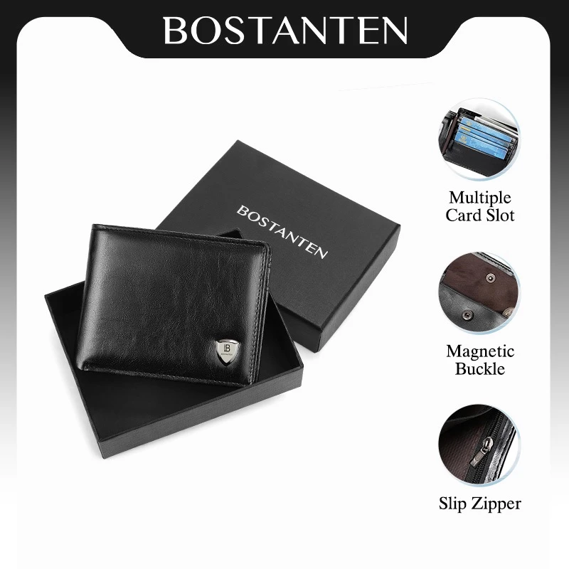 BOSTANTEN Onyx กระเป๋าสตางค์ผู้ชาย หนัง PU ช่องใส่บัตรหลายช่อง พับสามทบ ดีไซน์หรู พร้อมกล่องของขวัญ