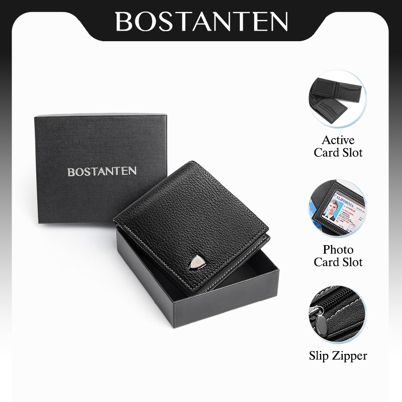 BOSTANTEN กระเป๋าสตางค์ผู้ชาย กระเป๋าเงินผู้ชาย ใบสั้น หนัง PU เกรดพรีเมียม สไตล์คลาสสิก พร้อมกล่องของขวัญ แฟชั่นเรียบหรู เหมาะเป็นของขวัญผู้ชาย