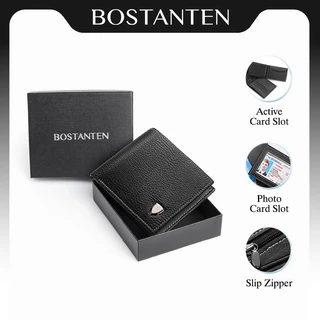 BOSTANTEN กระเป๋าสตางค์ผู้ชายใบสั้น สไตล์คลาสสิก หนัง PU ช่องใส่บัตรถอดได้ พร้อมกล่องของขวัญ