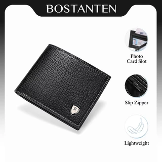 BOSTANTEN กระเป๋าสตางค์ผู้ชายใบสั้น สไตล์คลาสสิก หนัง PU ช่องใส่บัตรถอดได้ พร้อมกล่องของขวัญ